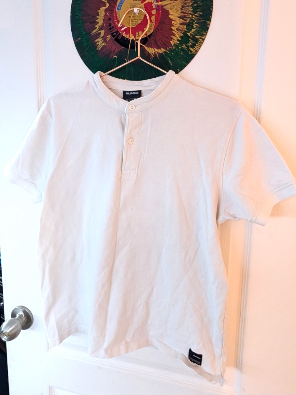 Pull&Bear White Short-Sleeve Henley Tee